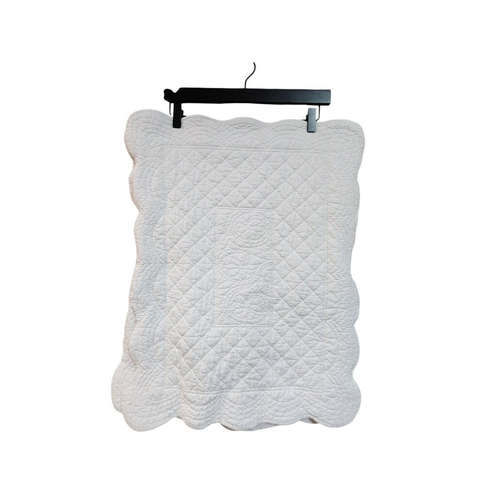 2 Simply Shabby Chic White Quilted Pillow Sham Scalloped Edge 25" X 20" Cotton